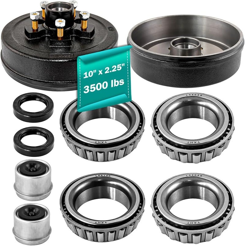 JADODE 10" x 2-1/4" Trailer Brake Drum Kit 5 on 5" for 3500 lbs Heavy Duty 5 Bolt Brake Drums 1/2"-20 L68149/L44649 Trailer Brake Hub Drum Assembly 008-249-07,84557,22002K,Set of 2 - Image 1